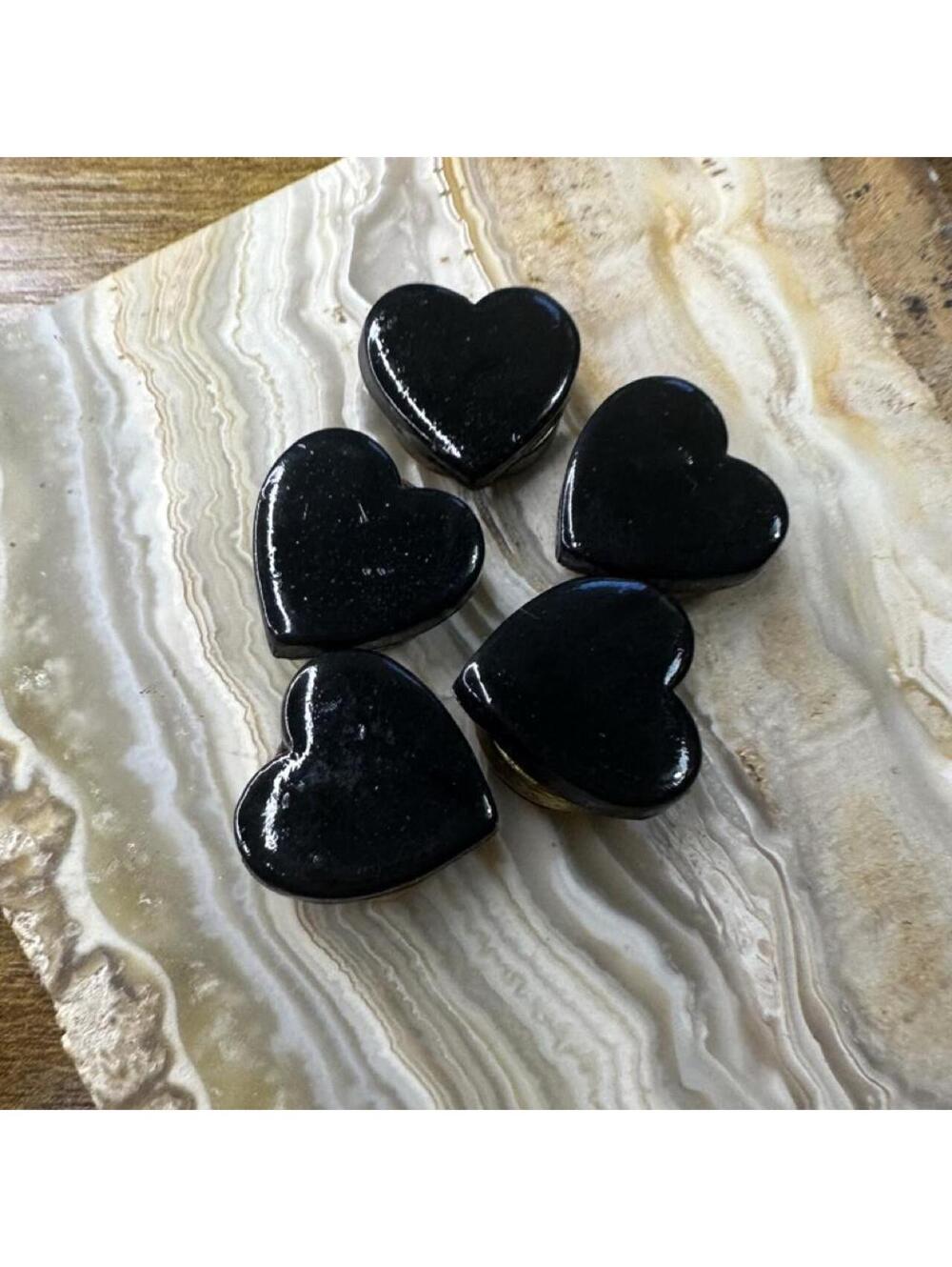 Set of 5 Black Heart Button Covers – Gold-Tone Backs